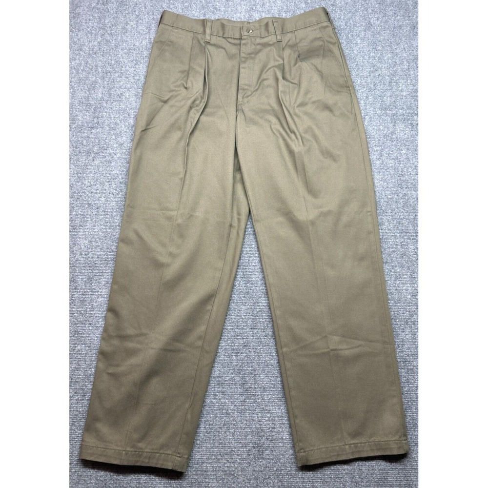 Wrangler Khaki WF Pants Mens 36x29 Beige Solid Pleated Relaxed Fit Cotton New